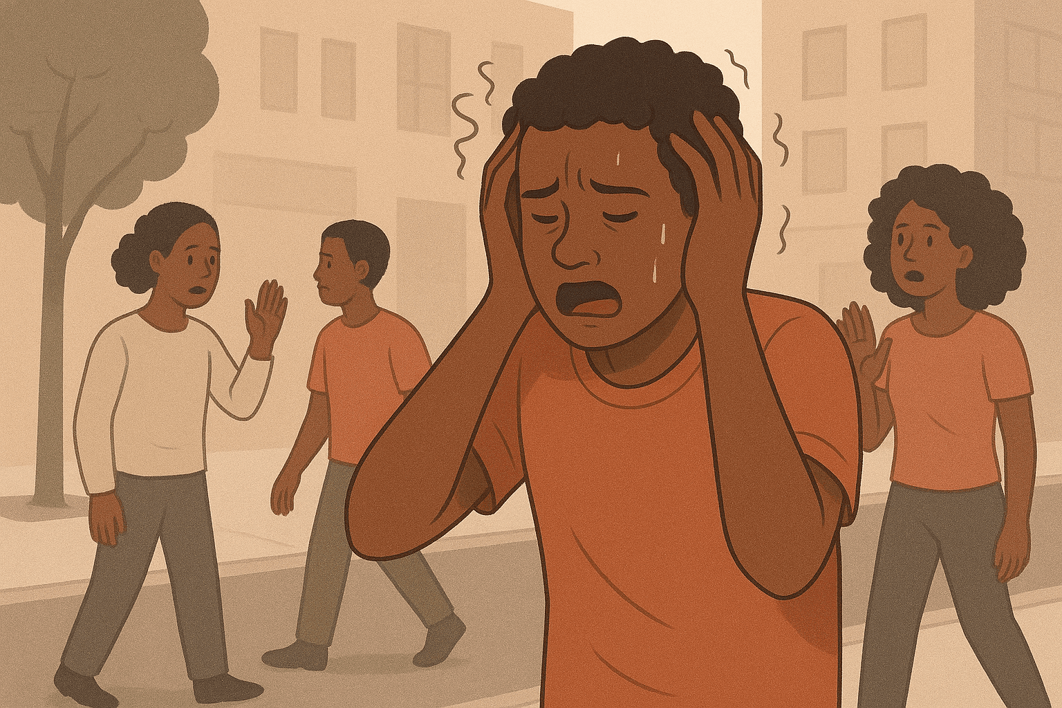 Homem negro apresentando sintomas de síndrome do pânico