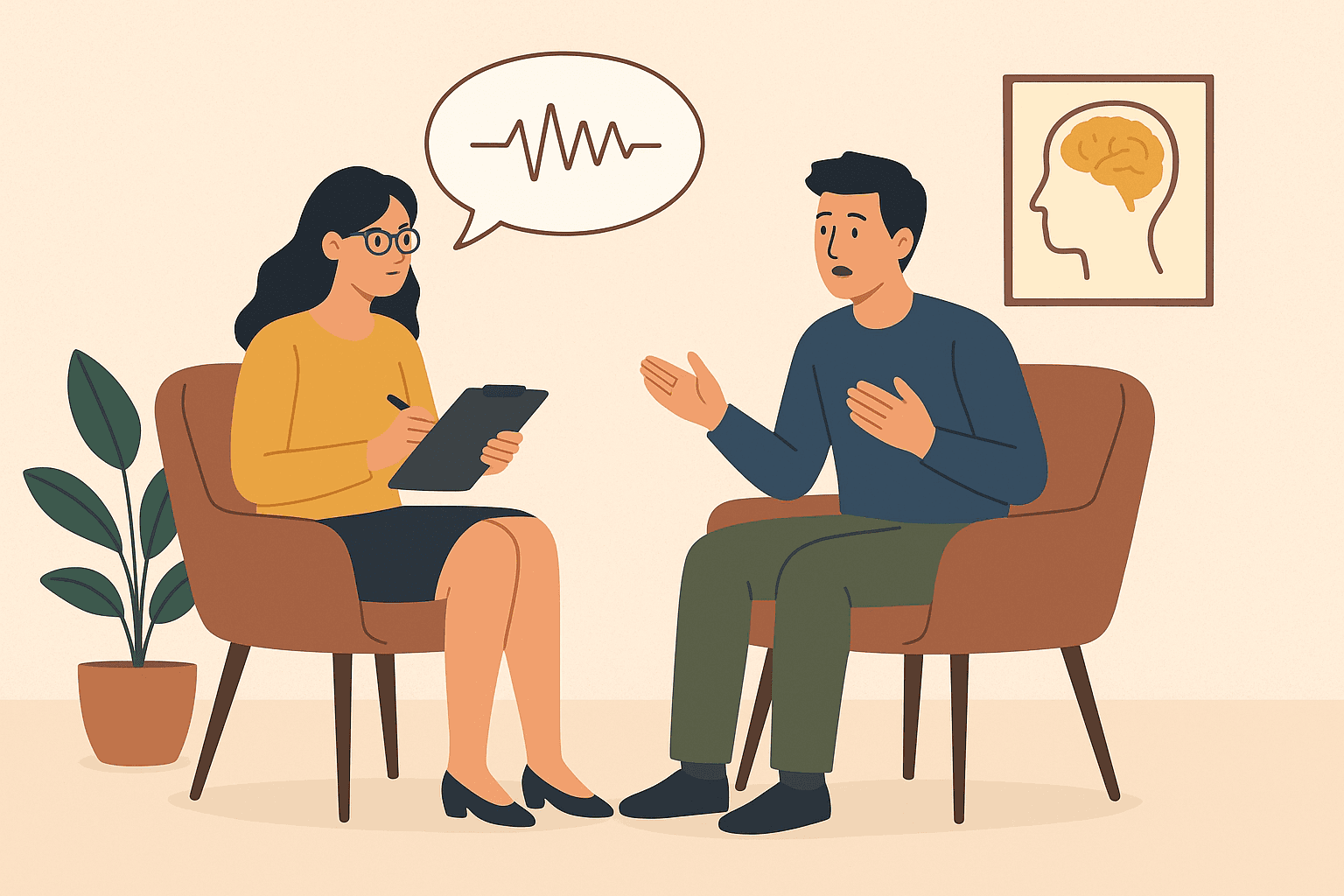 Pessoas em atendimento psicoterapeutico.